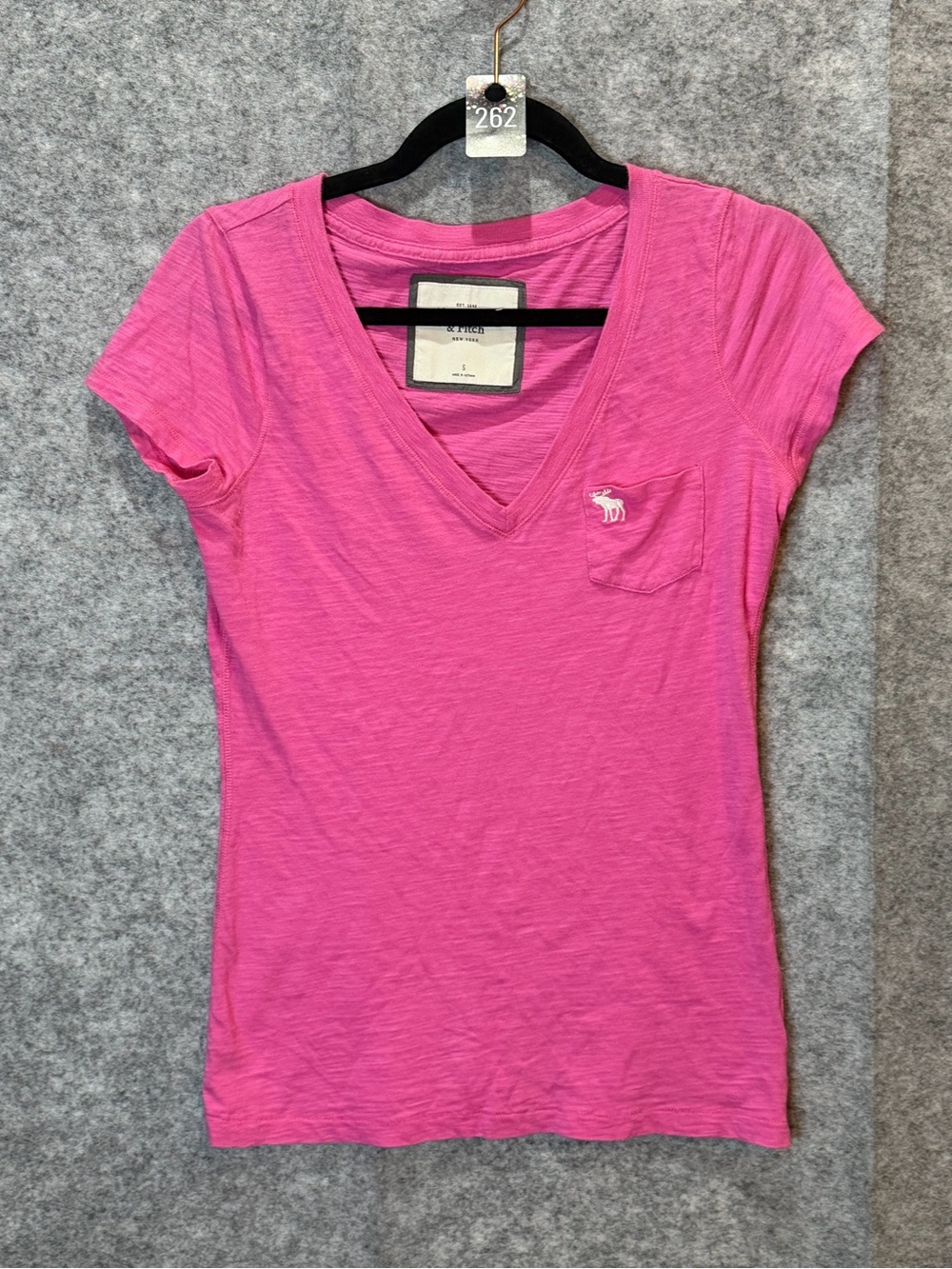 Abercrombie & Fitch Pink V-Neck Pocket Moose Logo T-Shirt Size S
